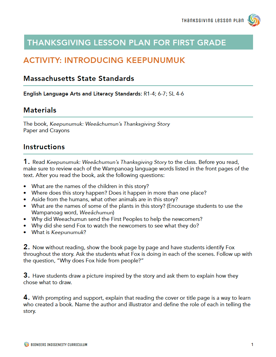 Native American Activities - Thanksgiving Lesson for First Grade