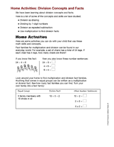 Home Activities: Division Concepts and Facts