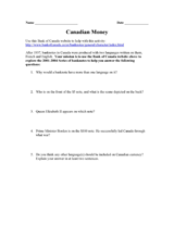 Canadian Bilingual Currency Activity